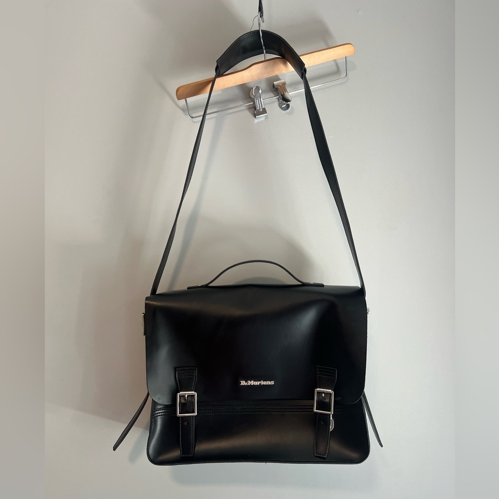 Dr. Martens Box Leather Black Messenger Bag with Adjustable Strap